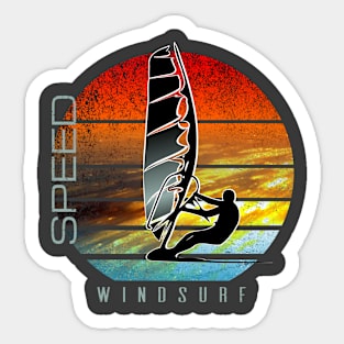 windsurfer planing at sunset over ocean waves Sticker